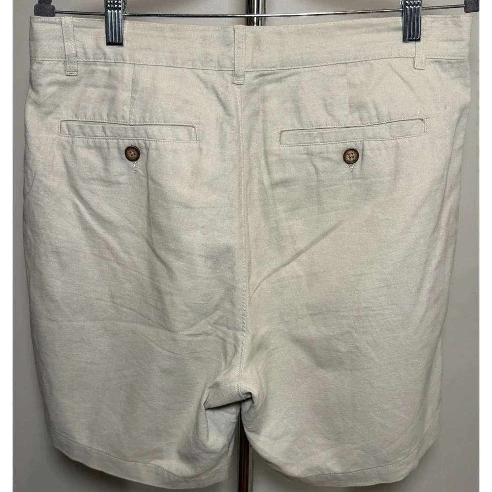 Saddlebred Men's Beige Solid Linen/Cotton Chino Shorts Flat Front Pockets 8